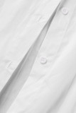 Top con colletto della camicia in tinta unita casual sexy bianco