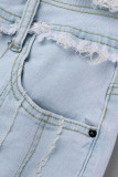 Jeans in denim regolari a vita media con patchwork tinta unita casual blu scuro