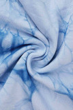 Roupa esportiva casual azul estampa patchwork O pescoço manga longa duas peças