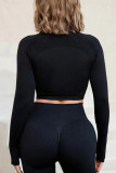 Black Casual Sportswear Solid Patchwork Zipper