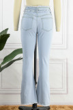 Dunkelblaue, lässige, solide Patchwork-Denim-Jeans mit mittlerer Taille