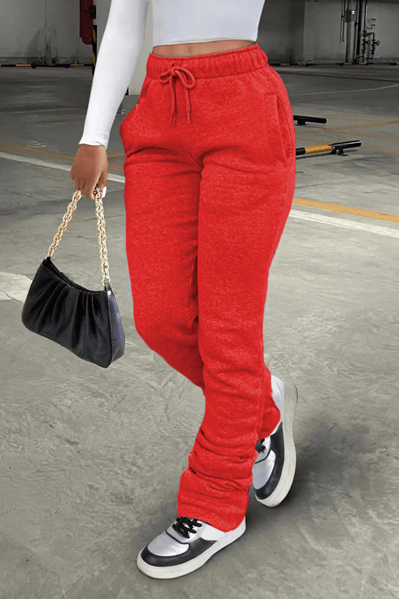 

Red Street Solid Draw String Plus Size