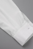 Blanco casual sólido rasgado patchwork camisa cuello manga larga dos piezas