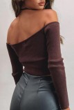 Koffie Sexy Casual Solid Bandage Backless Off-shoulder Tops
