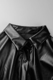 ブラック カジュアル ソリッド パッチワーク ターンダウン カラー ロング スリーブ プラス サイズ ドレス