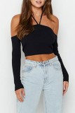 Koffie Sexy Casual Solid Bandage Backless Off-shoulder Tops