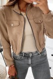 Khaki Casual Solid Patchwork Zipper Collar Oberbekleidung