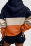 Blusas casuais de patchwork contrastantes com gola com capuz laranja