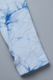 Roupa esportiva casual azul estampa patchwork O pescoço manga longa duas peças