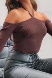 Zwart Sexy Casual Solid Bandage Backless Off-shoulder Tops