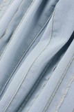 Jean bleu foncé en denim décontracté à taille moyenne et patchwork uni