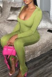 Grön Sexig Casual Skinny Jumpsuits med massiv fyrkantig krage
