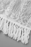 White Elegant Solid Tassel Patchwork Slit O Neck Straight Dresses