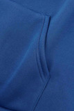 Tops de cuello con cremallera de patchwork sólido informal azul