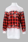 Red Casual Print Patchwork Turtleneck Long Sleeve Dresses