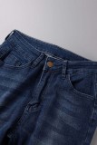 Jeans de mezclilla con corte de bota de cintura alta de patchwork sólido casual azul