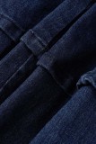 Blå Casual Solid Patchwork Hög midja Boot Cut denim jeans