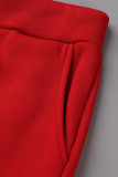 Due pezzi manica lunga colletto con cappuccio patchwork stampa casual rosso
