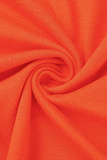 Magliette arancioni con scollo a O patchwork con stampa di strada casual