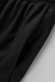 ブラック カジュアル ストリート ソリッド パッチワーク ジッパー フード付き 襟 長袖 ツーピース