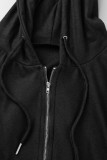 Noir Casual Street Solid Patchwork Zipper Hooded Collar Long Sleeve Two Pieces