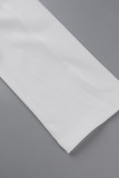 Vêtement d'extérieur à col rabattu en patchwork de bandage uni décontracté blanc