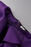 Фиолетовые элегантные однотонные лоскутные воланы с асимметричным асимметричным воротником вечернее платье платья
