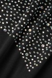 ブラック セクシー フォーマル パッチワーク ホット ドリル シースルー タートルネック イブニングドレス ドレス
