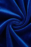 ブルー フォーマル 無地 パッチワーク スリット Vネック ワンステップ スカート ドレス