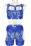 Blue Sexy Solid Patchwork See-through Valentines Day Lingerie(Four Pieces)