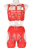Red Sexy Solid Patchwork See-through Lingerie San Valentino (quattro pezzi)