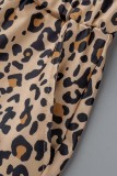 Stampa leopardata casual stampa patchwork colletto turndown manica lunga due pezzi