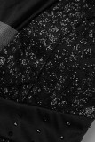 Черное элегантное вечернее платье с блестками и блестками в стиле пэчворк с разрезом и V-образным вырезом