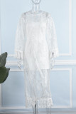 Blanco Elegante Sólido Borla Patchwork Abertura O Cuello Vestidos Rectos