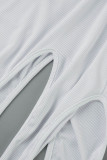 Robes de robe irrégulières à col roulé asymétriques blanches décontractées en patchwork uni