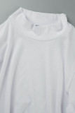Vestido irregular de cuello alto asimétrico de patchwork sólido informal blanco Vestidos