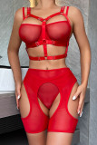 Red Sexy Solid Patchwork See-through Lingerie San Valentino (quattro pezzi)