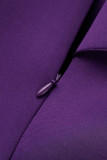 Robe de soirée violette élégante, couleur unie, volants, asymétrique, col asymétrique