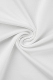 Robes droites blanches élégantes à pompons solides en patchwork fendues à col rond