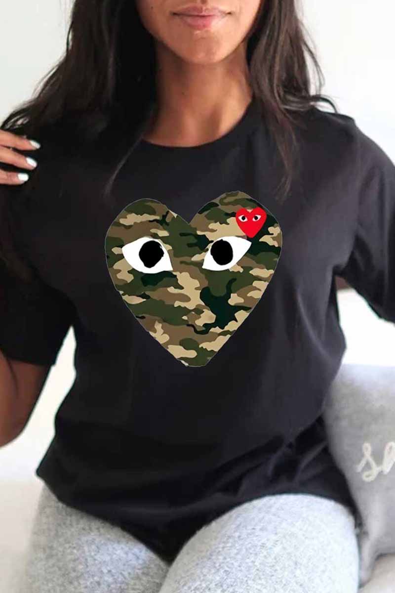 

Black Casual Print Patchwork O Neck T-Shirts