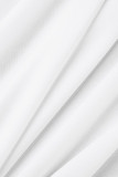 Vestido longo branco casual bordado patchwork com decote em bico plus size duas peças