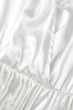 Blanco Casual Elegante Sólido Vendaje Patchwork Pliegue V Cuello Vestidos Rectos