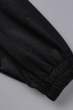 Schwarze, lässige Patchwork-Reißverschluss-Oberbekleidung mit Kapuzenkragen