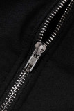 Schwarze, lässige Patchwork-Reißverschluss-Oberbekleidung mit Kapuzenkragen