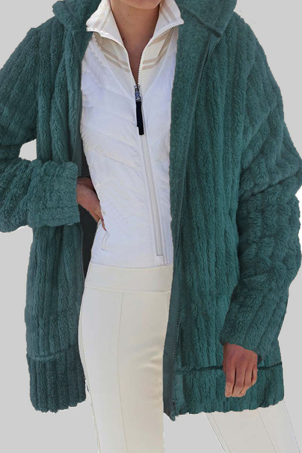 Prendas de abrigo de cuello de cárdigan de patchwork sólido informal verde