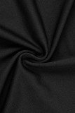 Negro sexy estampado vendaje patchwork cuello redondo manga larga dos piezas