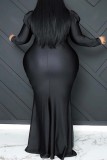 Negro Sexy Formal Sólido Patchwork Cuello en V Manga larga Vestidos de talla grande