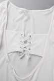 Vestidos brancos sexy lisos vazados frênulo gola quadrada manga longa