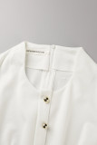 Witte casual effen patchwork O-hals jurken met lange mouwen