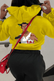 Желтые уличные принты Пэчворк Воротник с капюшоном Длинный рукав Из двух частей